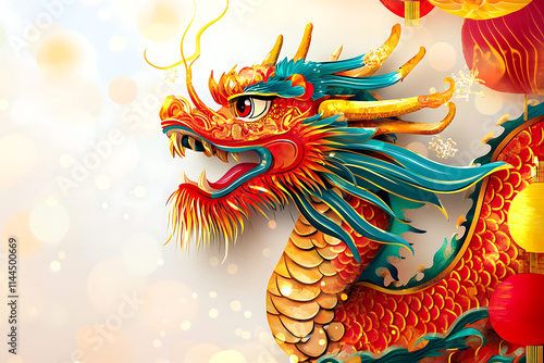Wallpaper Mural A traditional Chinese metallic dragon in intricate detail, set against a blurred background, symbolizing strength and prosperity for the 2024 New Year celebration Torontodigital.ca