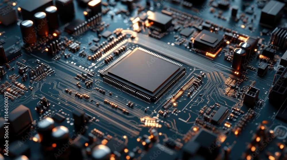 Close-up of a Circuit Board with a Central Processing Unit. Close-up of a Circuit Board with a Central Processing Unit.