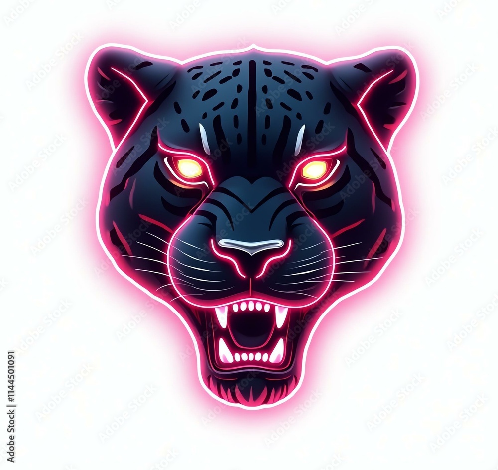 A stunning jaguar head icon in neon line background A stunning jaguar head icon in neon line background