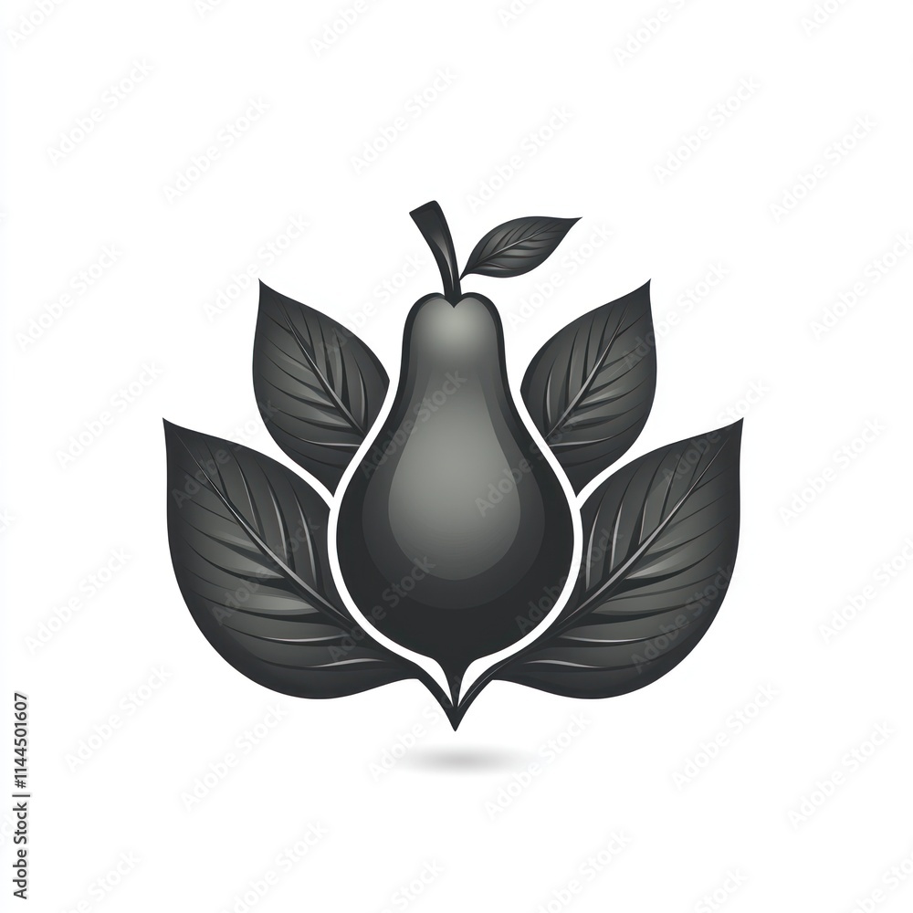 Monochrome pear illustration with leaves. Monochrome pear illustration with leaves.