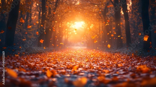 Autumn Leaves Falling on Forest Path