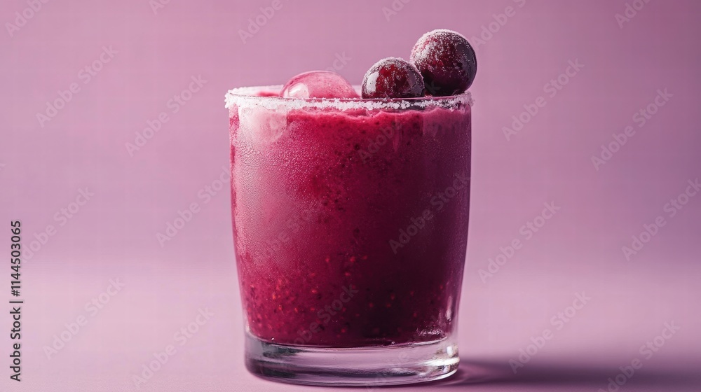 Açaí berry drink with an Açaí berry garnish on a pastel purple background Açaí berry drink with an Açaí berry garnish on a pastel purple background