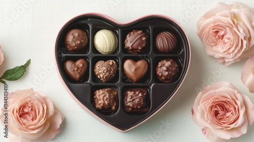 Heart-shaped chocolate box for Valentine's Day gift on pastel pink background