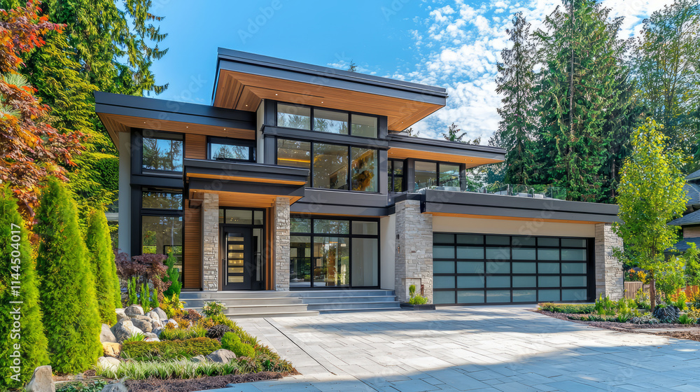 Fototapeta premium Luxury modern house with contemporary architecture and garden