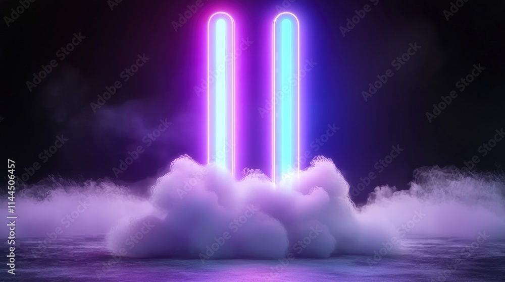 Obraz premium Glowing Neon Lights in Fog Abstract Background Purple Pink Blue