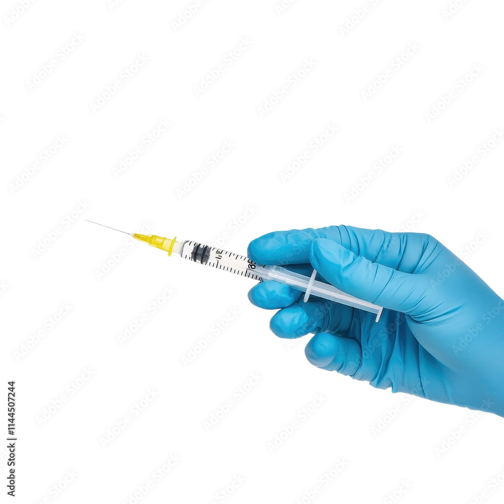 A gloved hand holds a syringe filled with yellow liquid, indicating readiness for a medical procedure or vaccination. A gloved hand holds a syringe filled with yellow liquid, indicating readiness for a medical procedure or vaccination.