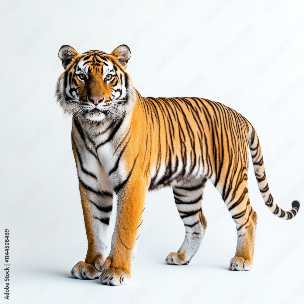 a tiger stands against a plain background a tiger stands against a plain background
