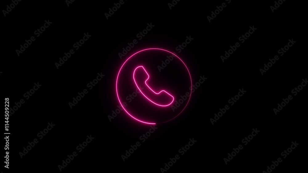 glowing neon phone call icon animation with neon circle animation. call icon isolated on black background. glowing neon phone call icon animation with neon circle animation. call icon isolated on black background.