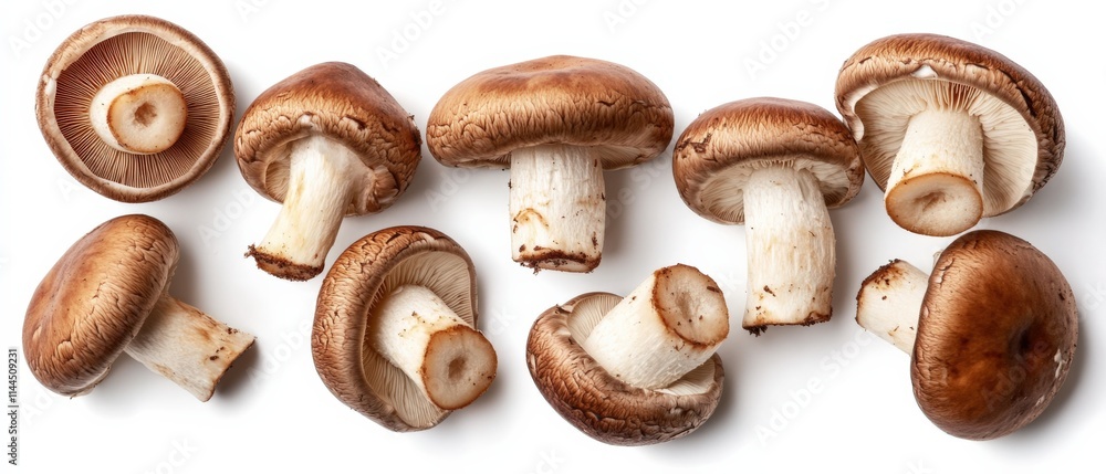a group of portobello mushrooms on a white background a group of portobello mushrooms on a white background