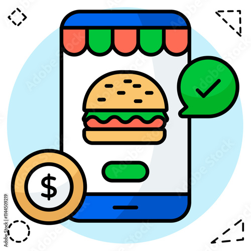 A flat design icon of food ordered