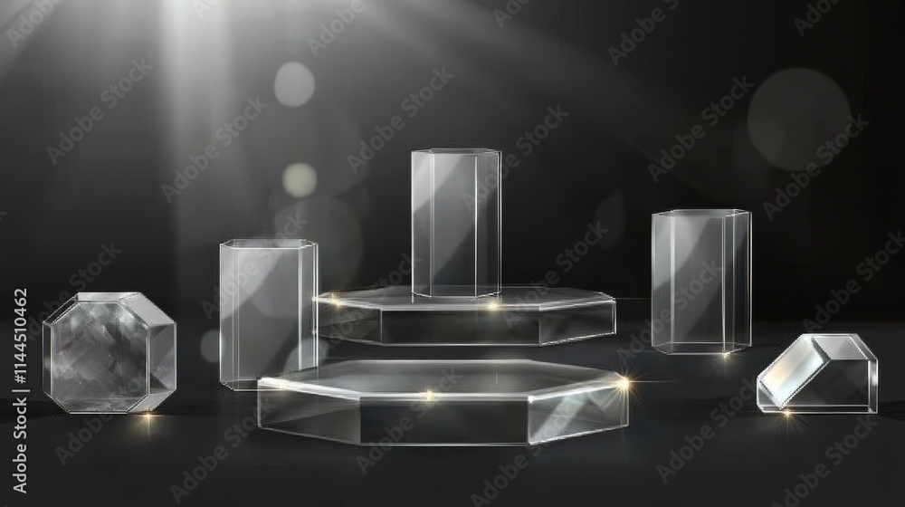 custom made wallpaper toronto digitalGlass transparent pentagon product podiums of different height. Realistic vector set of plexiglass or plastic geometric stands for goods display. Empty clear crystal or acrylic pillar platform mockup.