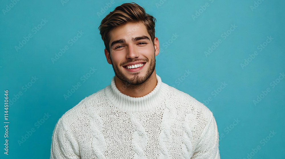 Obraz premium Portrait of a smiling man wearing a stylish white sweater