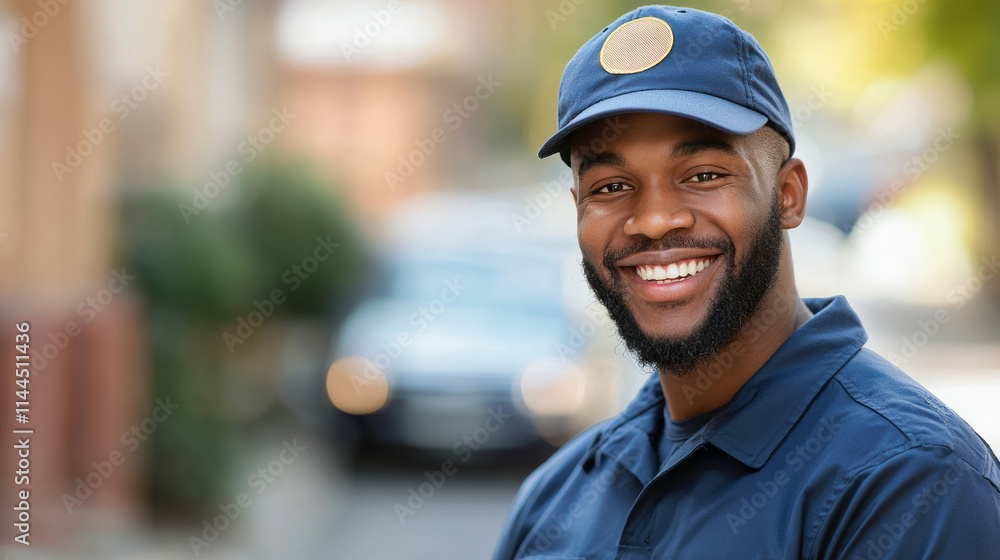 Portrait of a smiling man in uniform on a sunny day Portrait of a smiling man in uniform on a sunny day