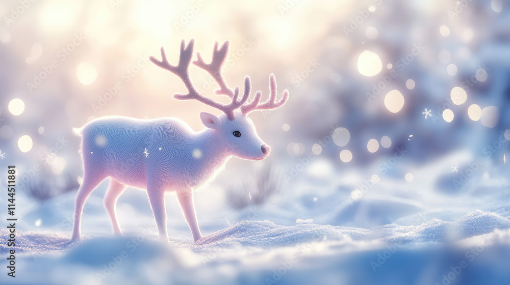 A white deer is walking through the snow A white deer is walking through the snow