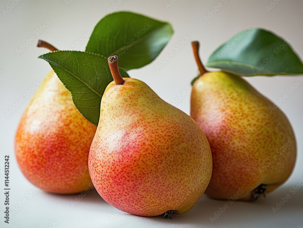 Three fresh pears with green leaves Three fresh pears with green leaves