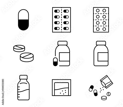 様々な薬のイラストセット　ベクター
