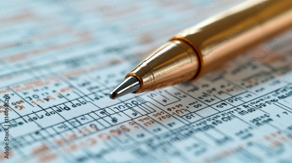 Close-up of gold pen on lottery ticket. Close-up of gold pen on lottery ticket.