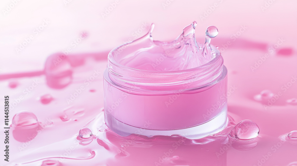 Clear liquid cosmetic gel texture. Dripping jelly cream or serum with collagen, niacinamide or salicylic acid for beauty skincare, border isolated on pink background, vector realistic illustration Clear liquid cosmetic gel texture. Dripping jelly cream or serum with collagen, niacinamide or salicylic acid for beauty skincare, border isolated on pink background, vector realistic illustration