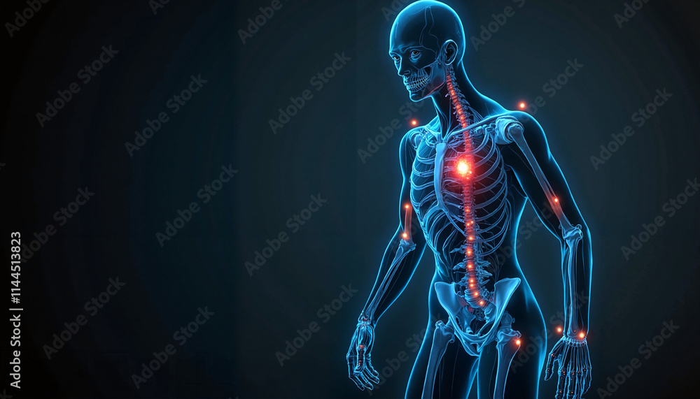 3D illustration of stiff joints with highlighted inflammation markers 3D illustration of stiff joints with highlighted inflammation markers