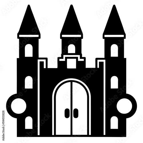A castle door knockers silhouette,line art vector icon illustration,door,castle,house on white background.