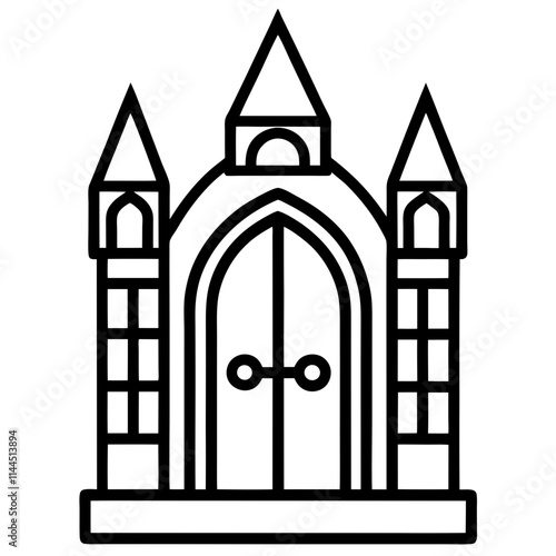 A castle door knockers silhouette,line art vector icon illustration,door,castle,house on white background.