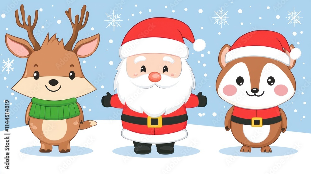 Cute holiday scene with animals and Santa Claus. Cute holiday scene with animals and Santa Claus.