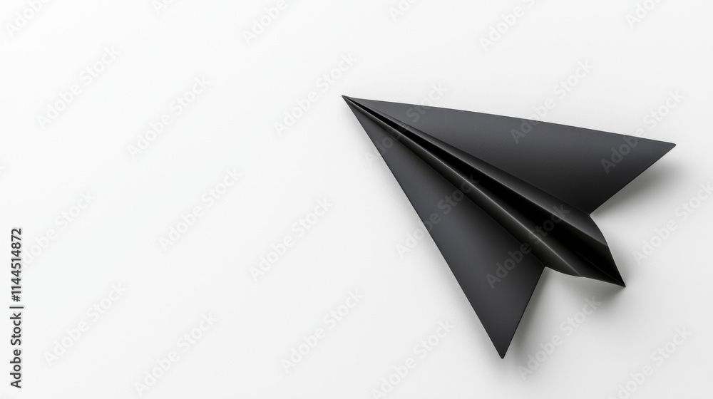 Leadership and Direction, sleek black paper plane with smooth folds, symbolizing creativity and flight Leadership and Direction, sleek black paper plane with smooth folds, symbolizing creativity and flight