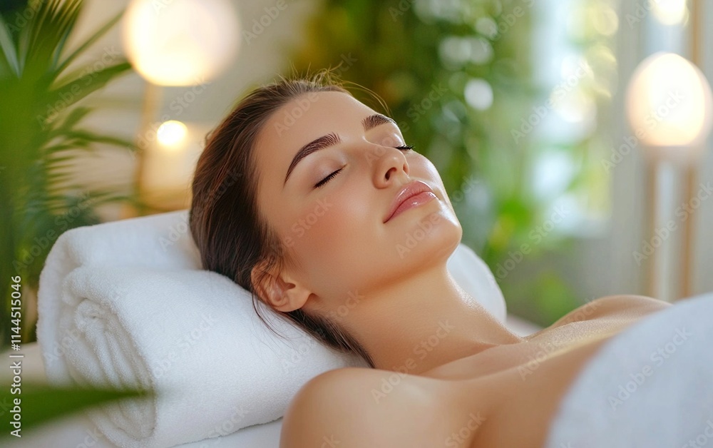 zrelaksowana, piękna, uśmiechnięta kobieta podczas wizyty w spa