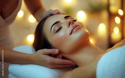 Obraz na płótnie zrelaksowana, piękna, uśmiechnięta kobieta podczas wizyty w spa w salonie