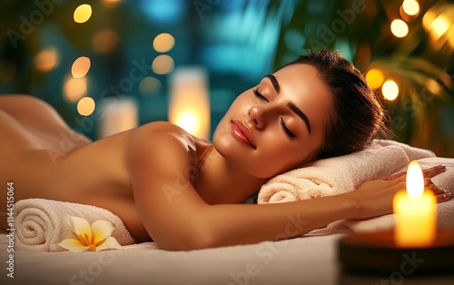 Obraz na płótnie zrelaksowana, piękna, uśmiechnięta kobieta podczas wizyty w spa w salonie
