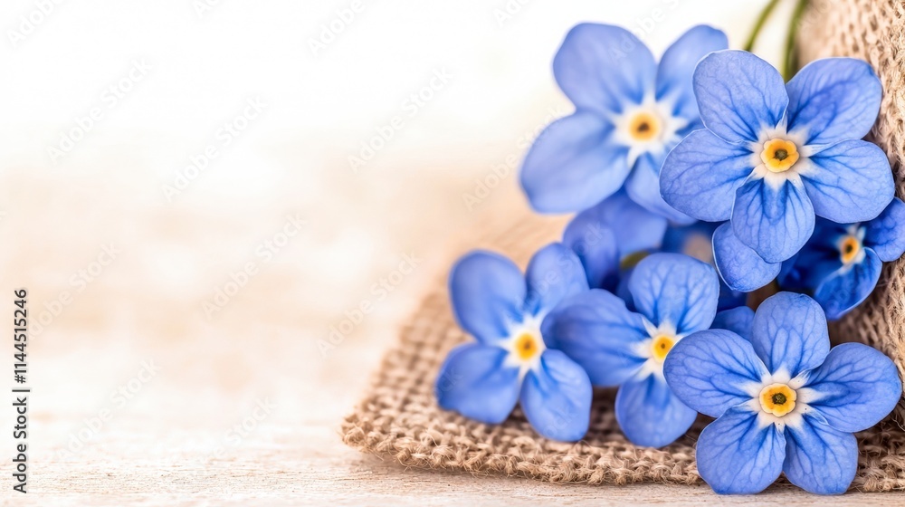 Delicate Blue Forget Me Nots on Burlap Spring Flowers Romantic Nostalgia Memory Soft Delicate Blue Forget Me Nots on Burlap Spring Flowers Romantic Nostalgia Memory Soft