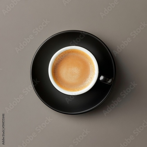 Relaxing moment with a fresh cup of coffee placed on a sleek black surface, s...