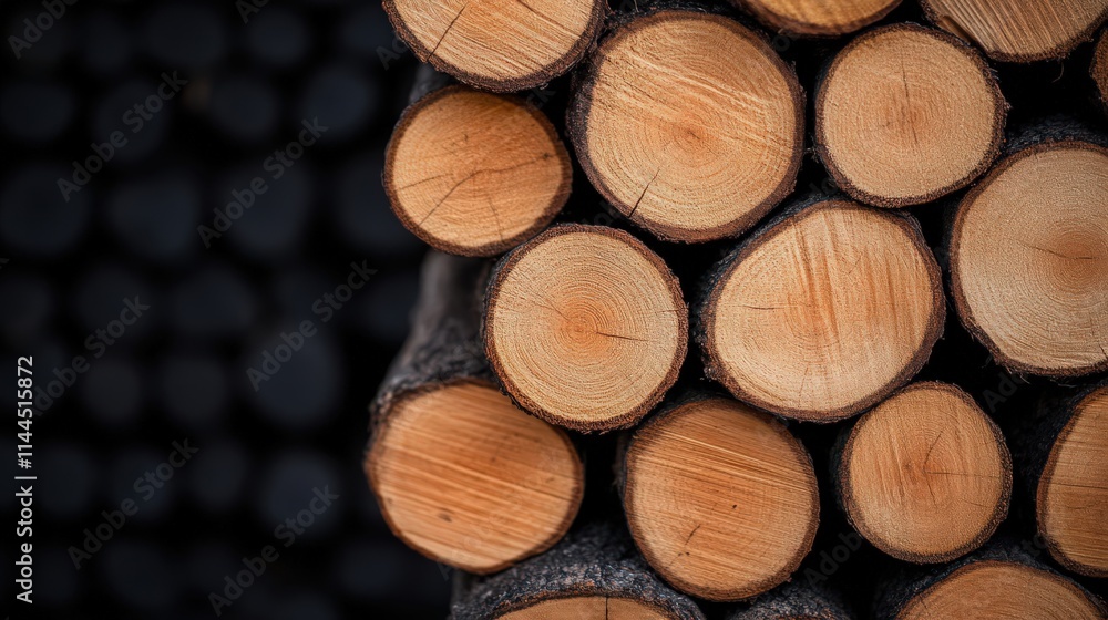 A pile of wood logs with a black background A pile of wood logs with a black background
