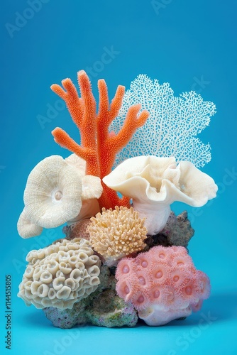 A variety of coral types, including plate coral, finger coral, and fire coral. photo