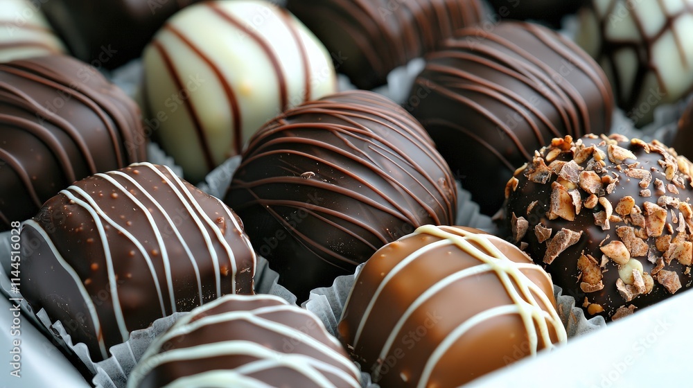 Assorted gourmet chocolate truffles in a box. (1) Assorted gourmet chocolate truffles in a box. (1)