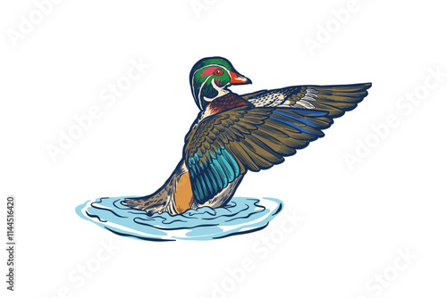 illustration of a duck flapping its wings on the surface of the water