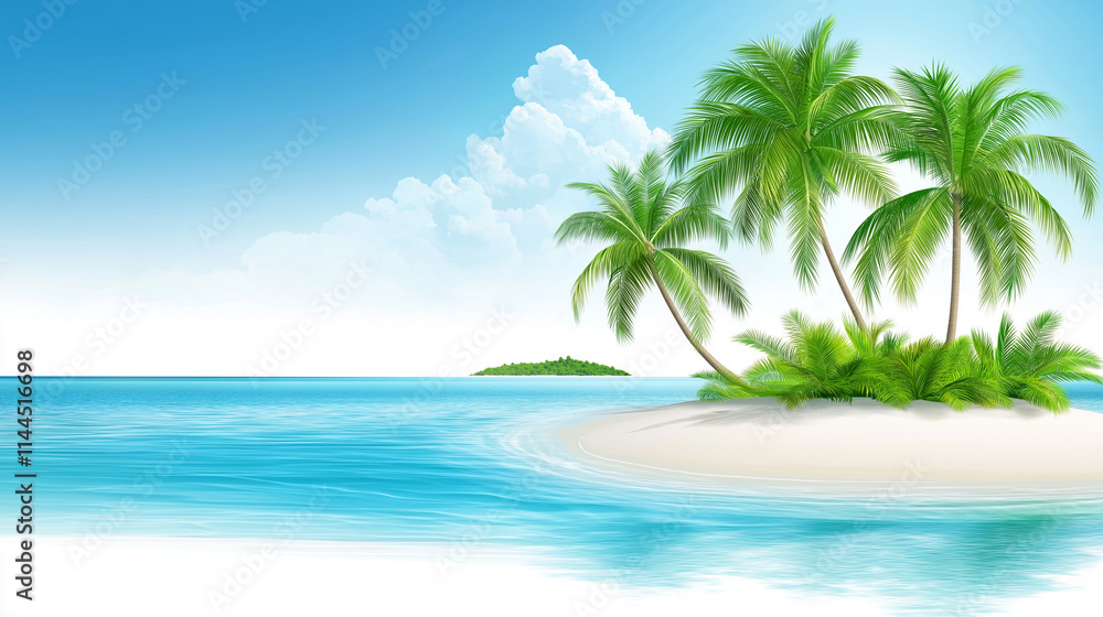 a lush tropical island with palm trees and white sand beaches. a lush tropical island with palm trees and white sand beaches.