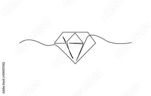 Continuous Line Drawing of Diamond Icon. Hand Drawn Symbol Vector Illustration, Continuous one line drawing of diamond gemstone. Precious diamond single line vector illustration.