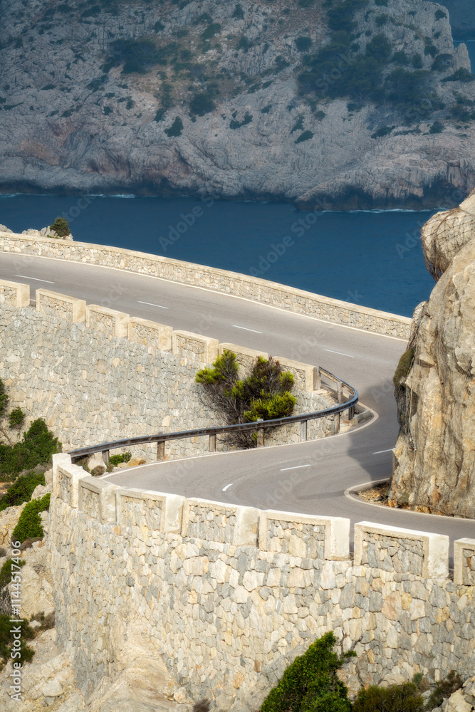 Mountain Road and Ocean on Majorca Spain
