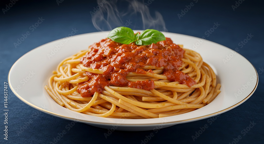Steaming plate of spaghetti with meat sauce. Steaming plate of spaghetti with meat sauce.
