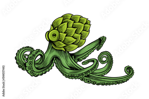 colored illustration of hops combined with an octopus