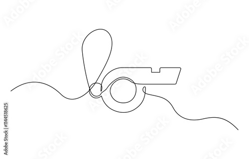 Sports whistle one line art. Continuous line drawing of sport, coach, referee, activity, Continuous one line drawing of sport whistle icon in silhouette.