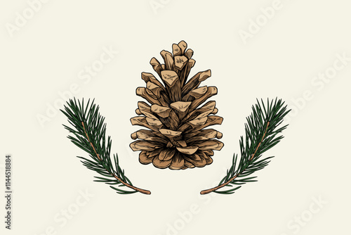 Colored illustration of pine cones and leaves