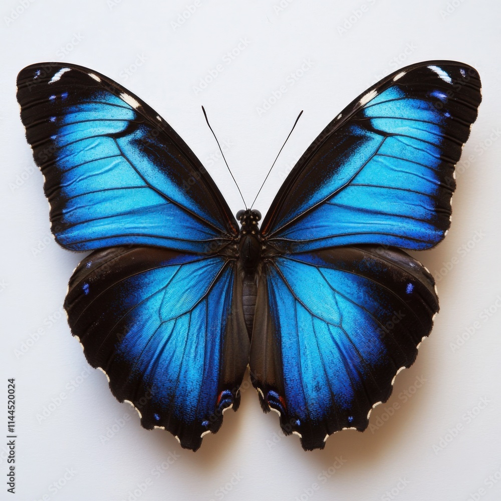Fototapeta premium a vibrant blue butterfly with black accents on a white background