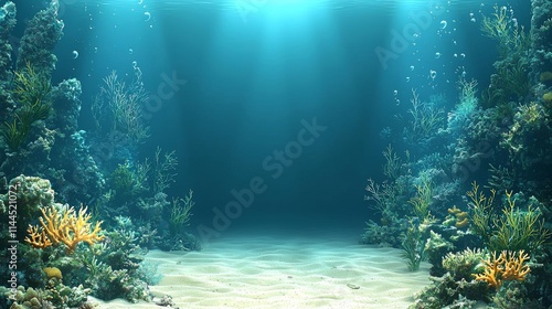 Vector background with empty sea sand bottom. Under water. Ocean, underwater world , isolated on white background,  , copy space, copy space for text, photo