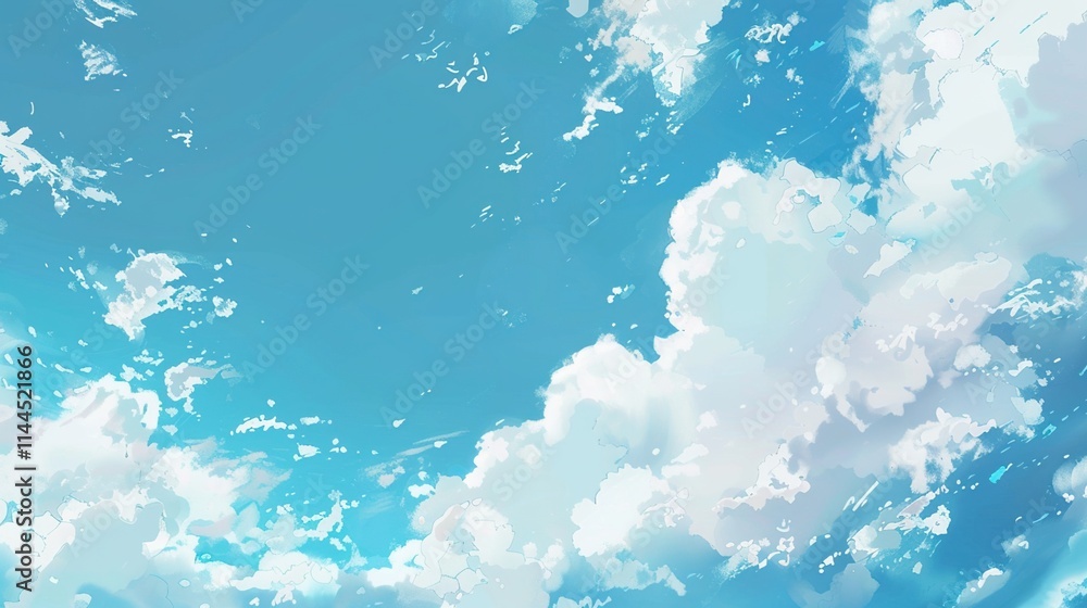 Fototapeta premium Vector blue sky clouds. Anime clean style. Background design 