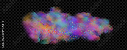 An explosion of colorful smoke clouds.Multicolor fog with blue and yellow particles.Explosions of color powder.