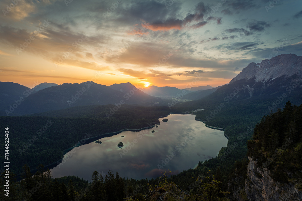 Sunset over Mountain Lakes with Hut