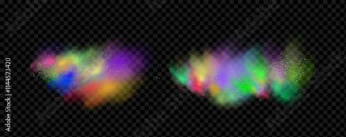 An explosion of colorful smoke clouds.Multicolor fog with blue and yellow particles.Explosions of color powder.