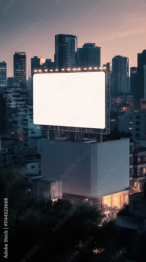 Illuminated Billboard Against Urban Nightscape for Prominent Advertising : Generative AI Illuminated Billboard Against Urban Nightscape for Prominent Advertising : Generative AI